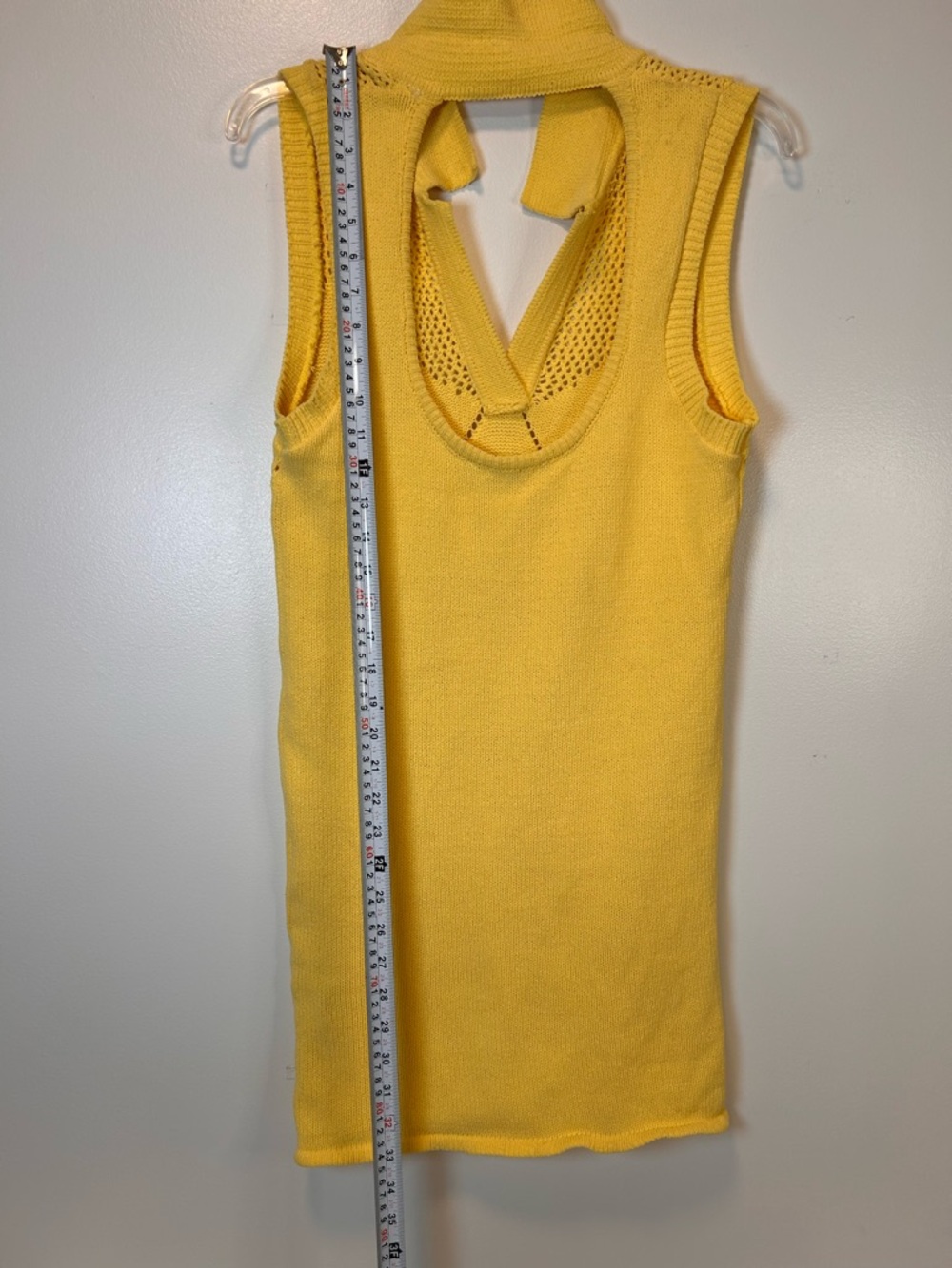 Zara Yellow Knit Polo Dress with Cutwork Details BodyCon Mini Size Large - Picture 4 of 7